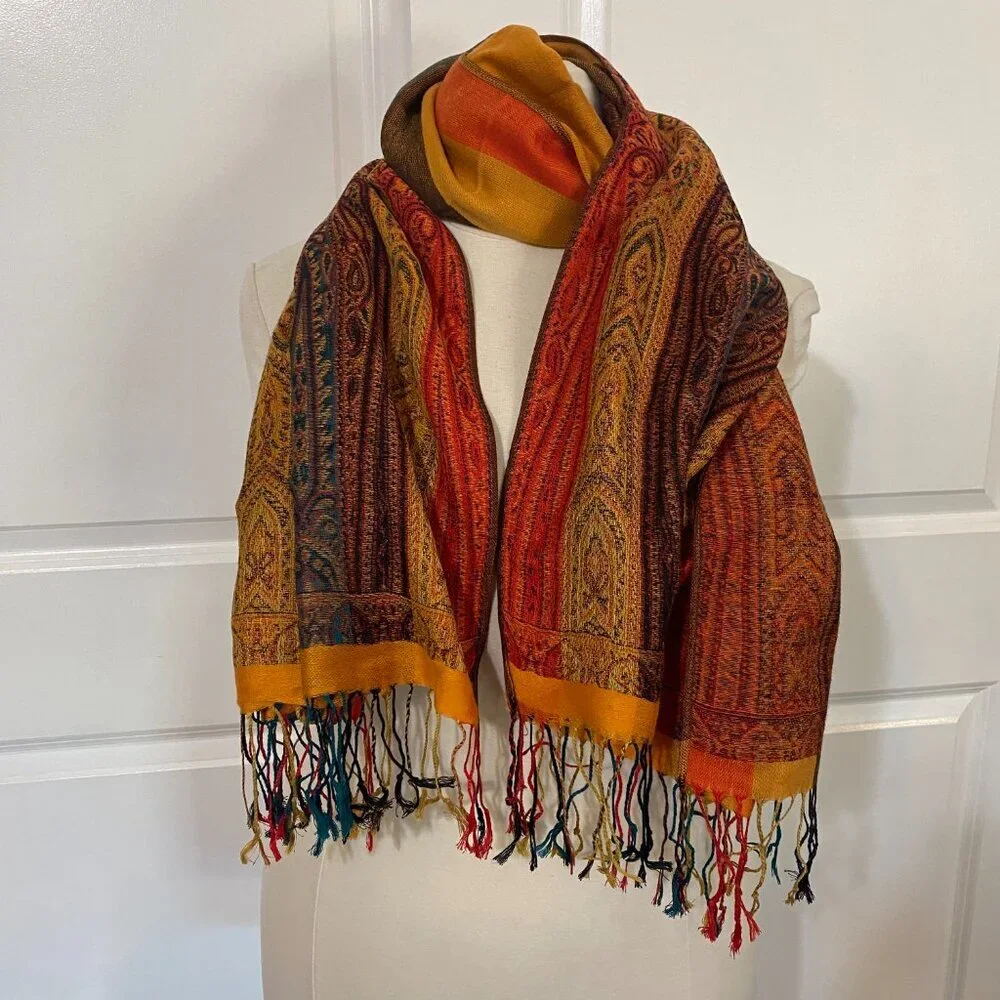 Fall Tone Striped Oversized Pashmina Scarf